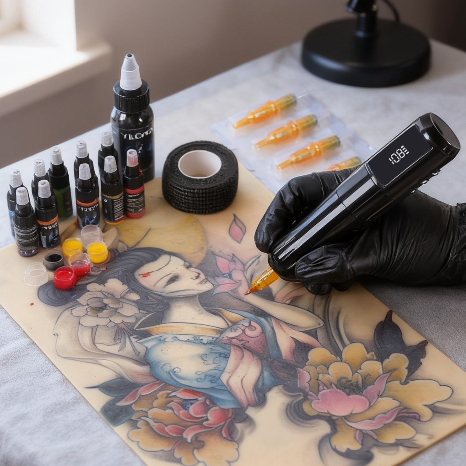 YILONG Tattoo Machine Wireless Tattoo Kit Tattoo Pen with Ink Needle Paper Gel