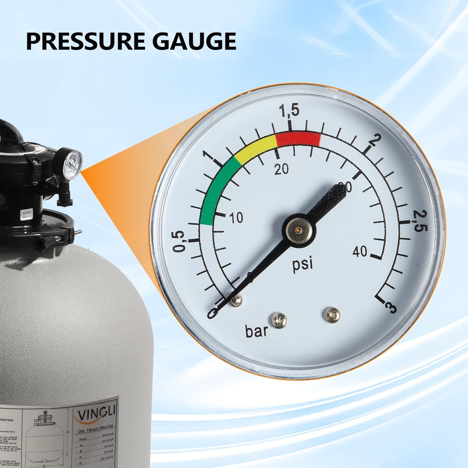 24" Sand Filter Above Ground with 1.5HP Pool Pump 5400GPH Flow 6-Way Valve Gray