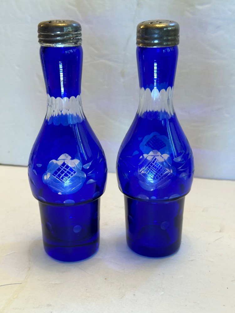 COBALT CUT TO CLEAR CONDIMENT, CASTER SET
