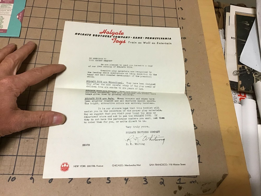 SCARCE Original TOY CATALOG - request letter response -- HOLGATE 1943