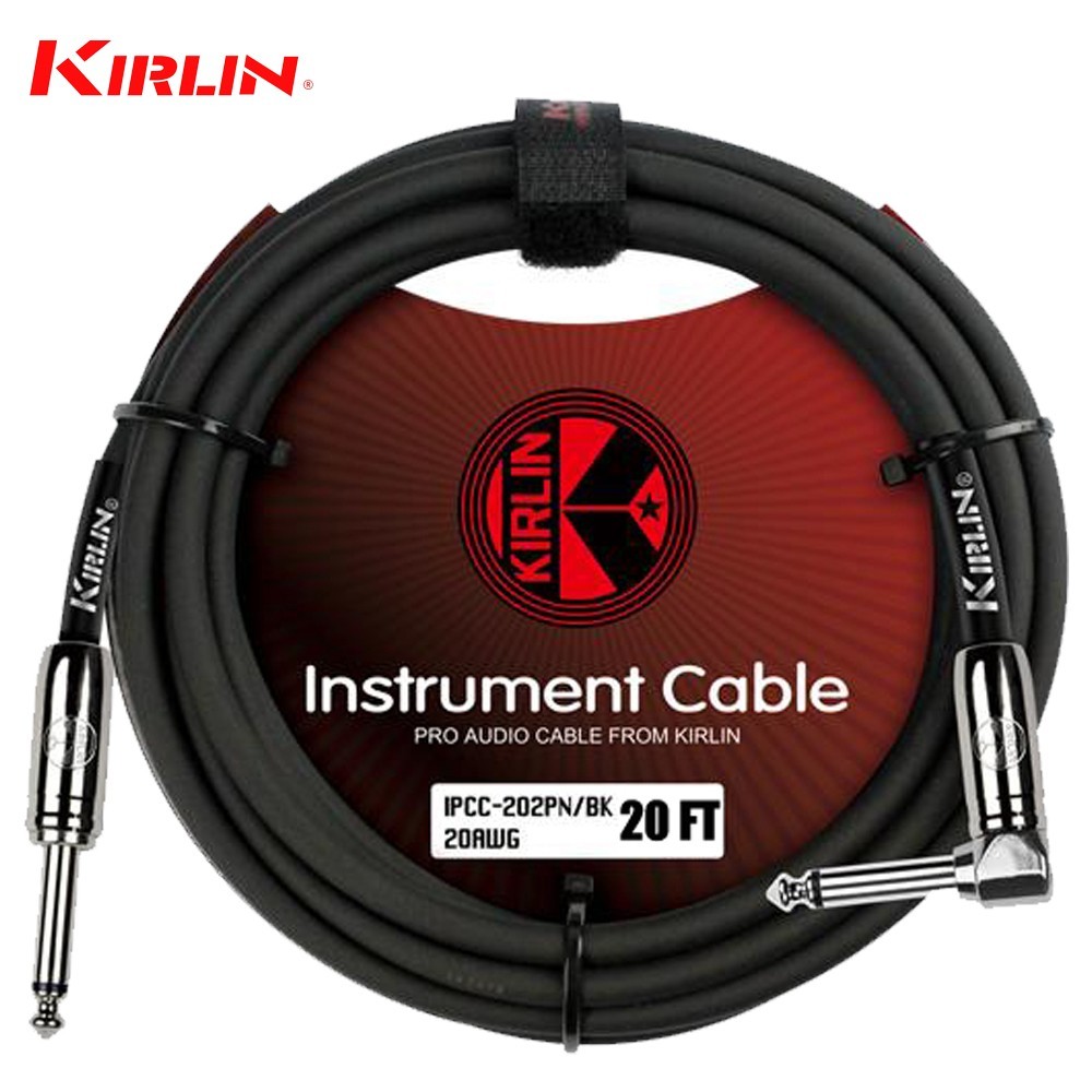Kirlin 20FT 1/4" Straight - Right Angle Mono Plug Instrument Guitar/Bass Cable