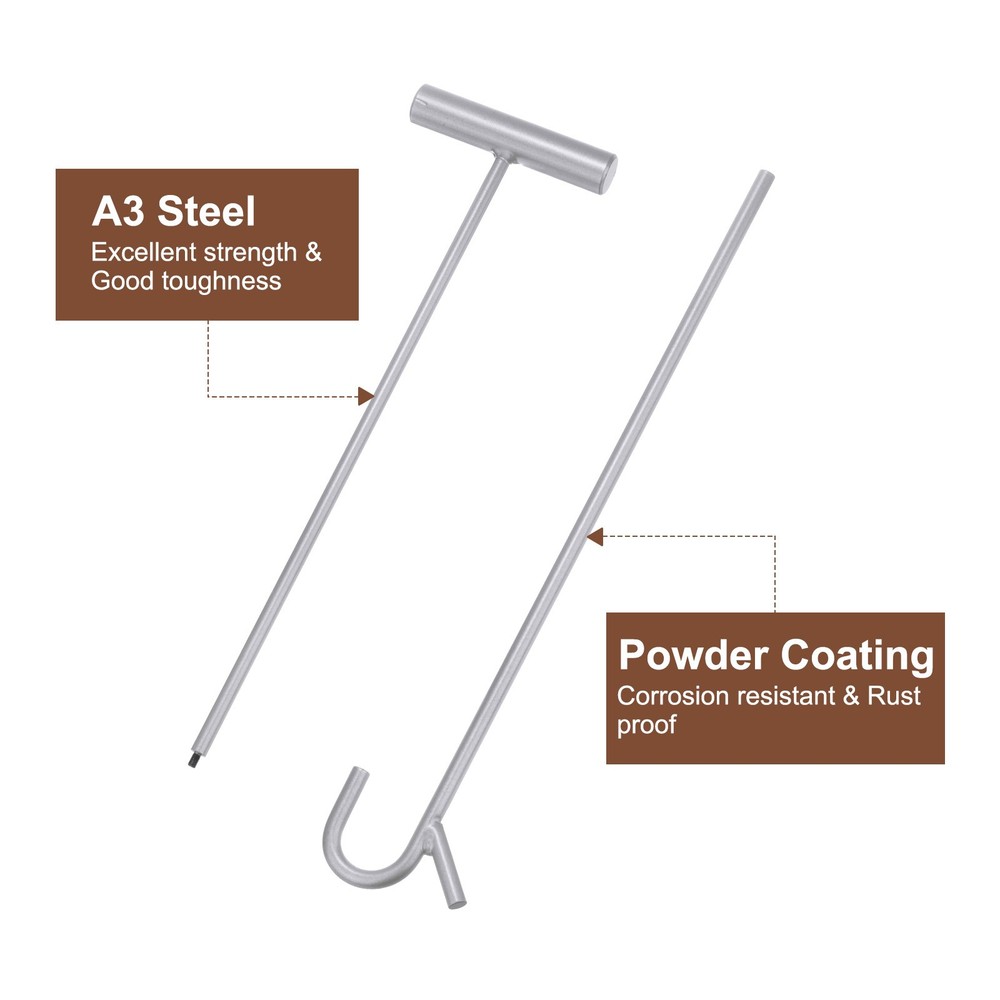 Wheel Pin Puller Hook 31.5" A3 Steel for Pulling Manhole Covers, Silver