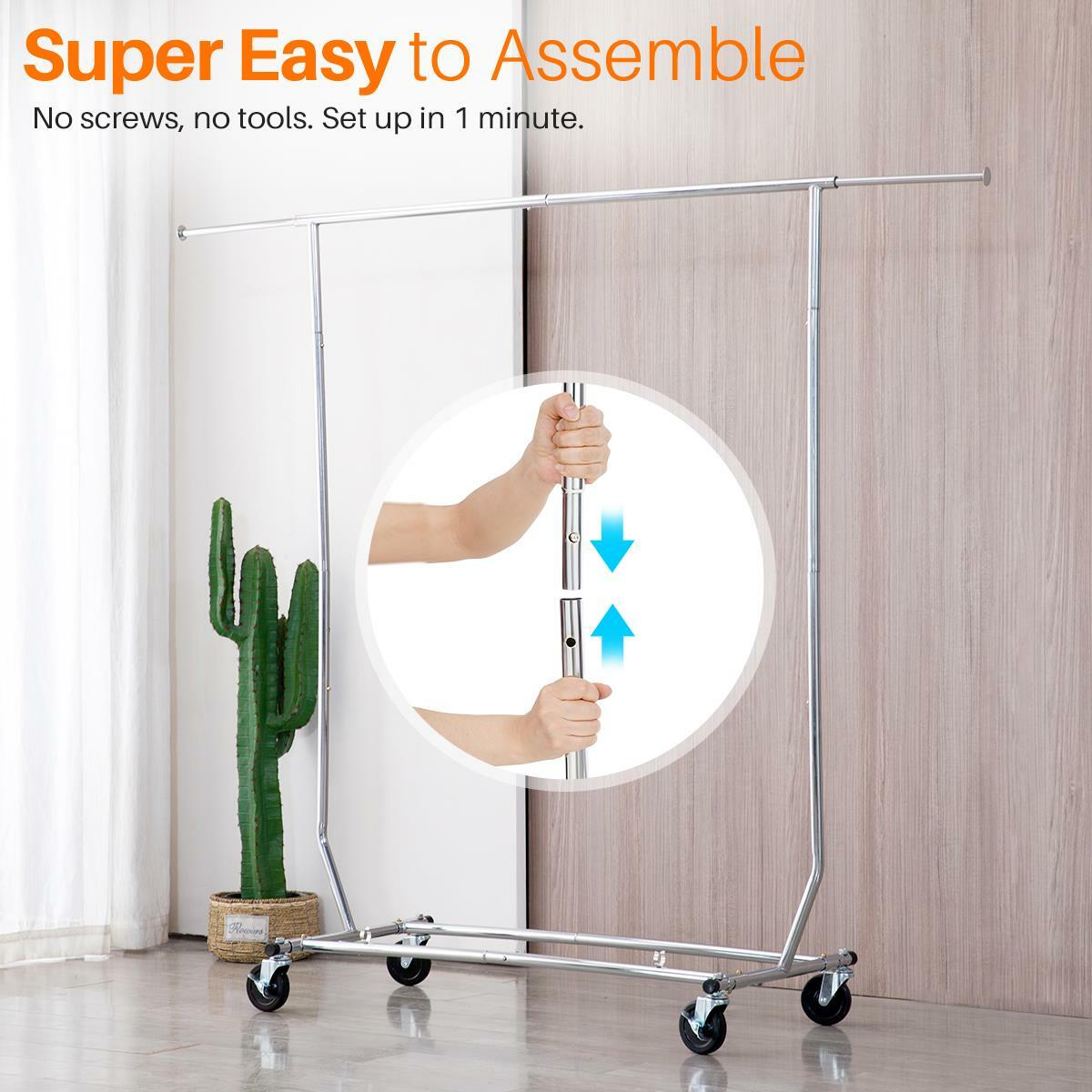 250lbs Heavy Duty Commercial Clothing Garment Rack Rolling Collapsible Chrome US