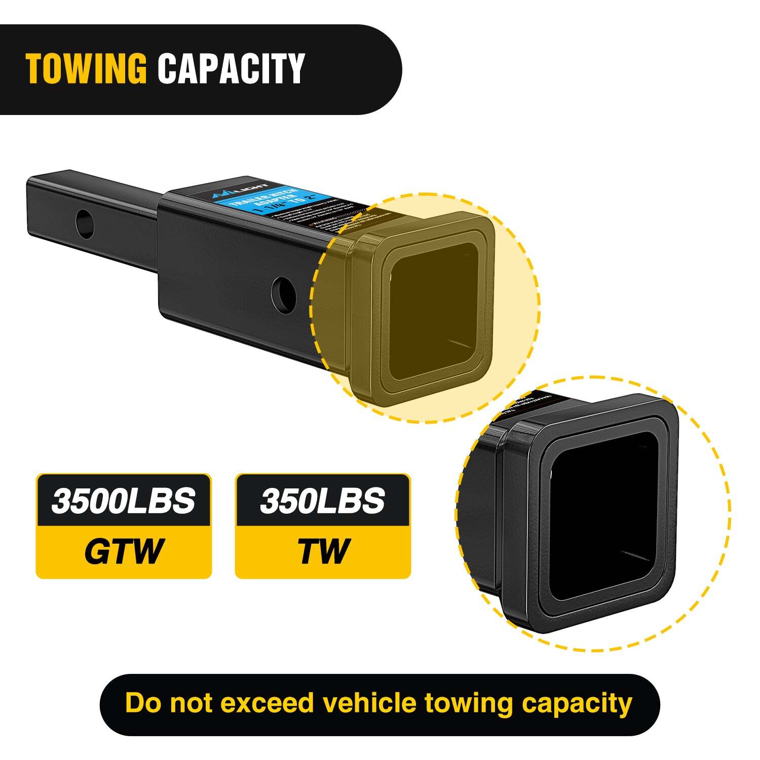 Nilight Trailer Hitch Receiver Adapter 1-1/4 to 2Inch Hitch