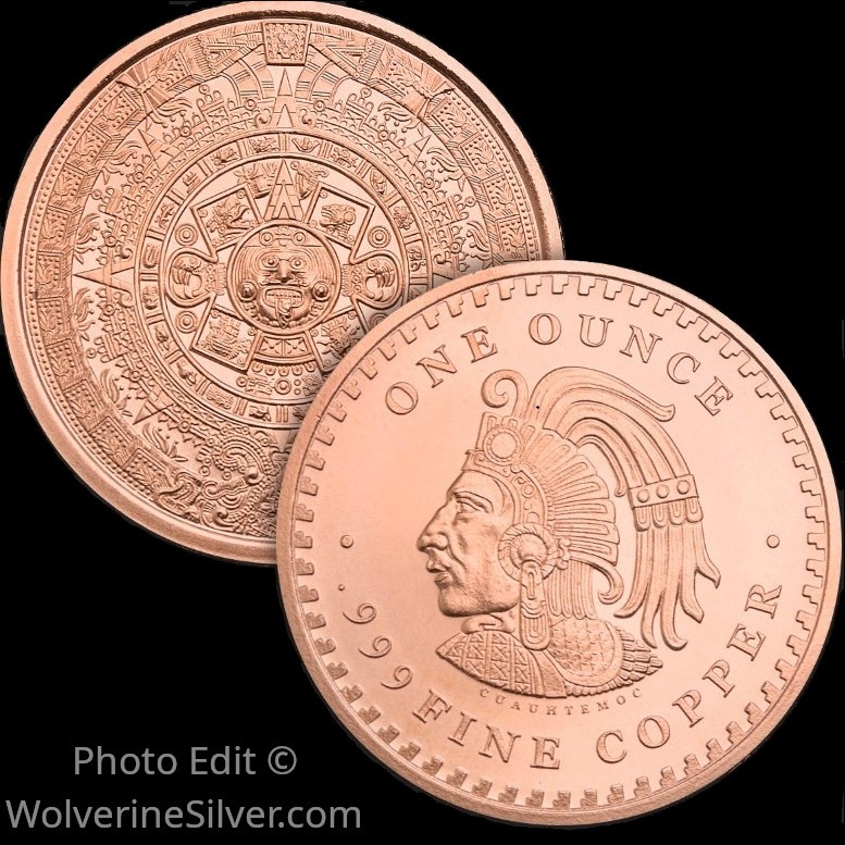 1 Oz. Solid .999 Fine Copper Round - Aztec - Golden State Mint