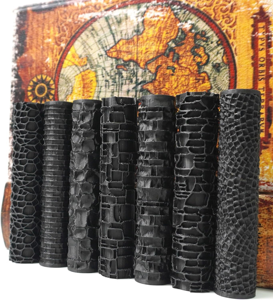 Texture Roller Set – 7-Pattern 3D-Printed Miniature Terrain Rollers for Clay & M