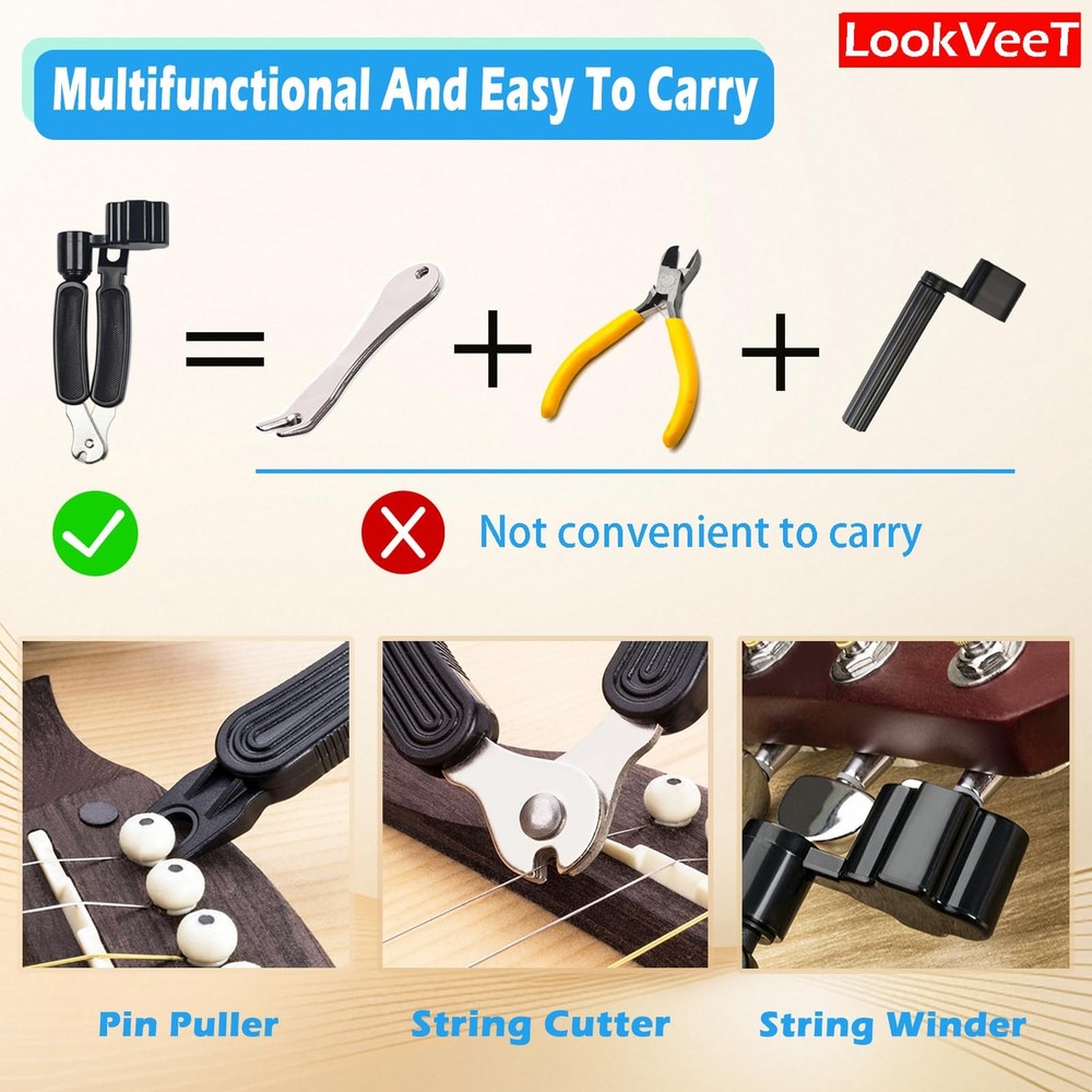 Guitar String Winder, Cutter and Bridge Pin Puller 3-in-1 Tool For blue
