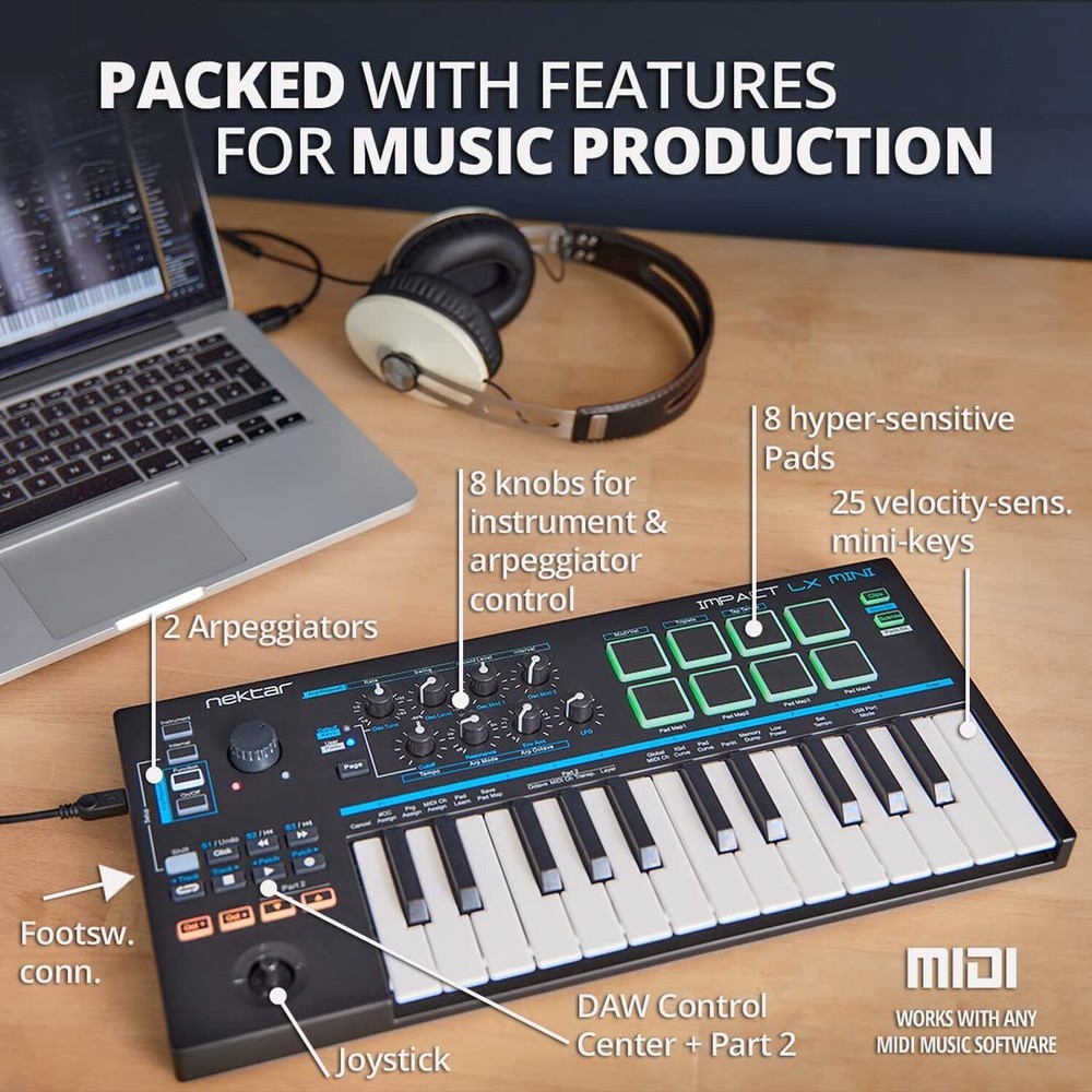 Nektar Impact LX Mini - USB MIDI Controller Keyboard with Nektar DAW Integrat...