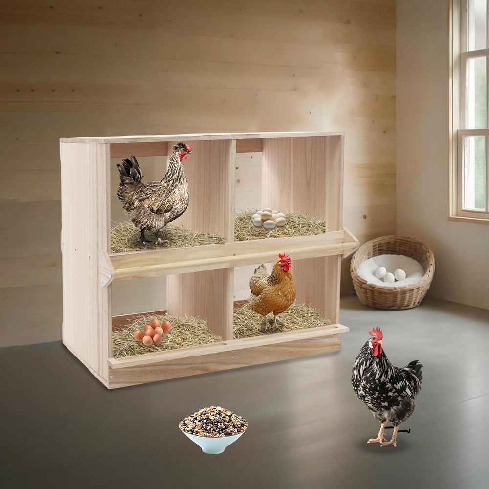 Chicken Nesting Box 4 Compartment Wooden Nesting Boxes For Chickens W/ Perches