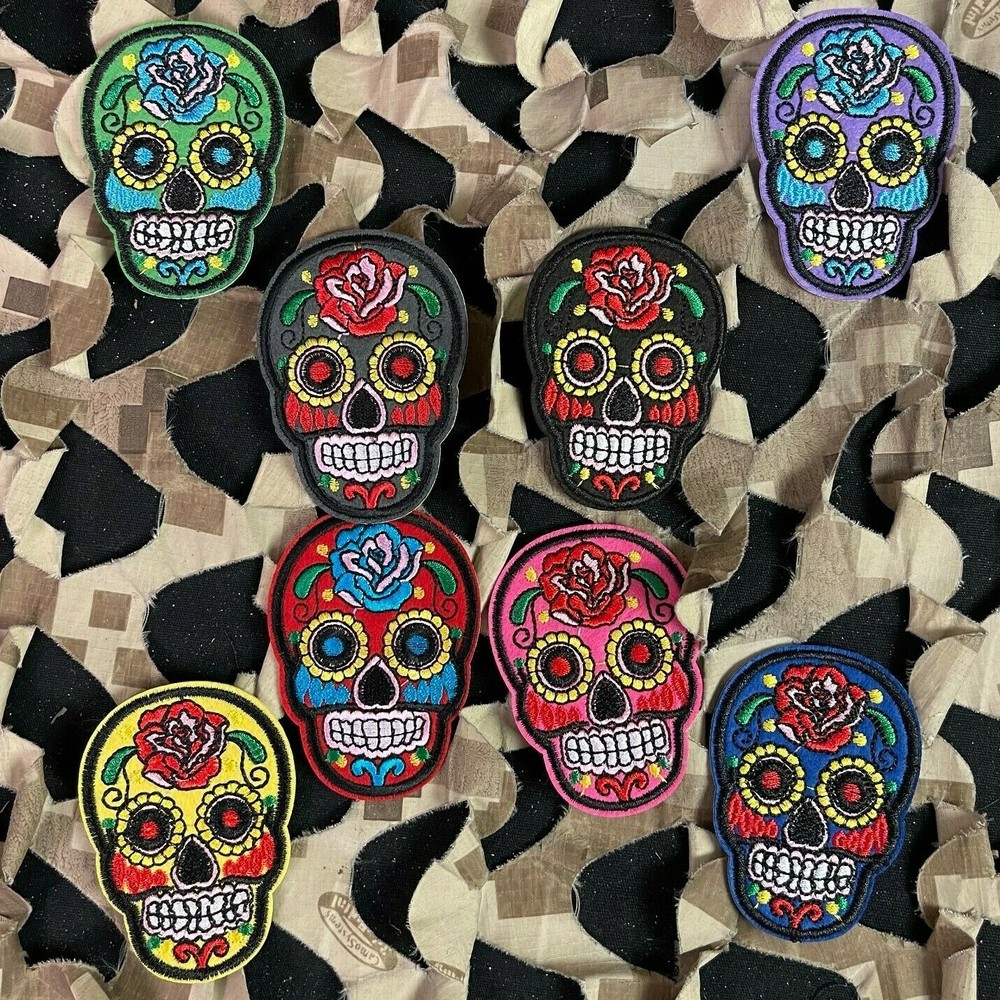 NEW Warrior Iron On Embroidered Morale Patch - Sugar Skull (8-Pack)