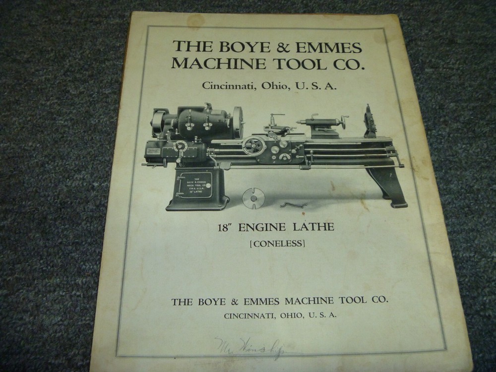 Boye & Emmes 18" Coneless Engine Lathe Owner Operator Manual User Guide