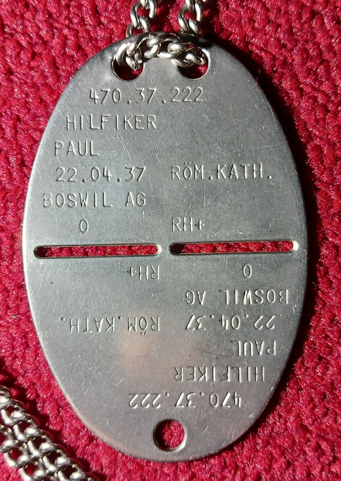 Swiss Army Dog Tag 1950's era