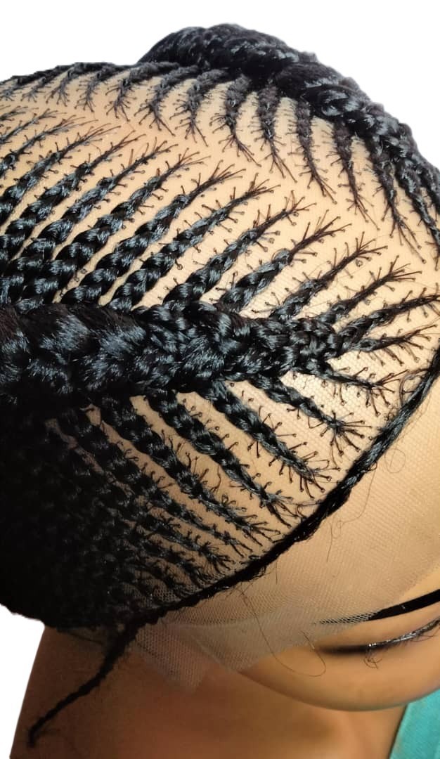 Bun Braided Wig. Ghana Cornrow Braids Full Lace with Baby Hair Bun Wig