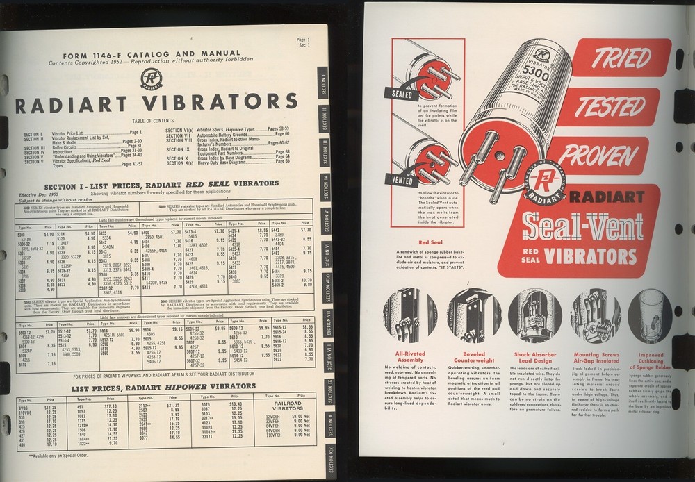 1952 RADIART Vibrator Replacement Guide 65 pages Illustrated