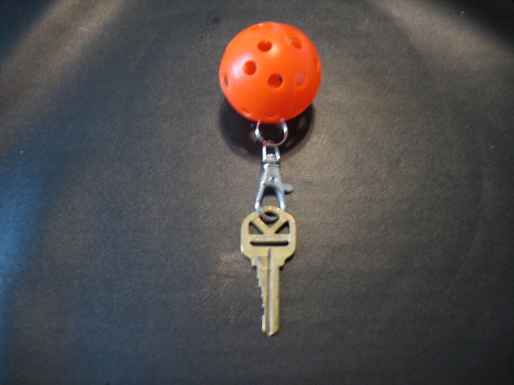 Pickleball Zipper Pulls, - Plastic Mini Pickleballs Qty 2 - Orange & Purple
