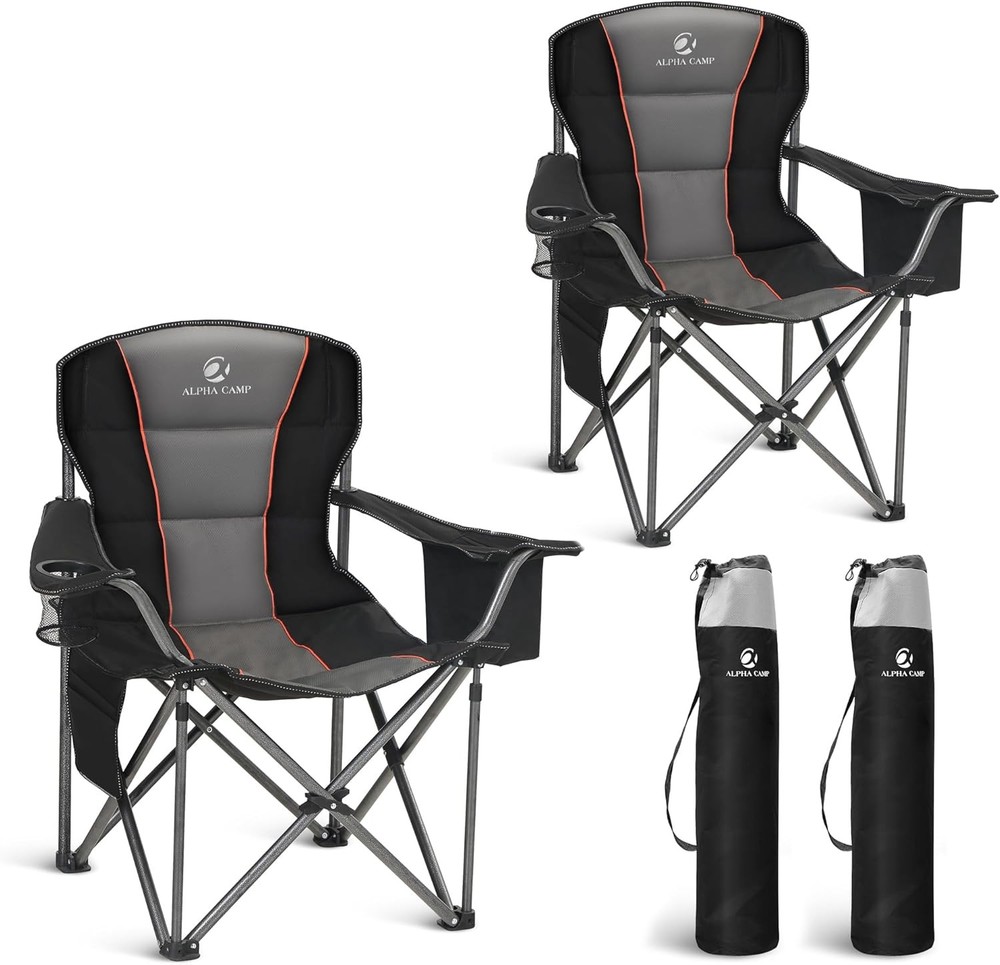 LET'S CAMP Folding Camping Chairs, 450 lbs capacity, 2-pack