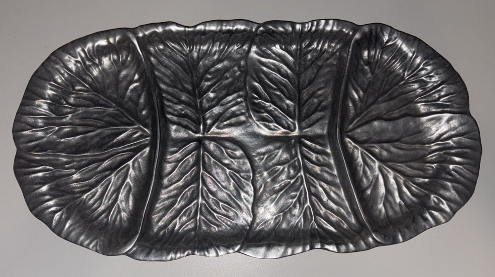 Wilton Mount Cabbage Leaf 17" Large Oval Divided Tray Platter-Pewter