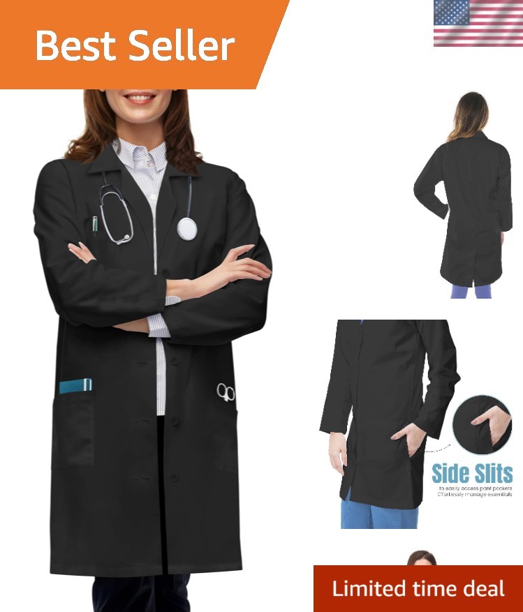 Professional White Lab Coat for Women, Long Sleeve Medical Coat