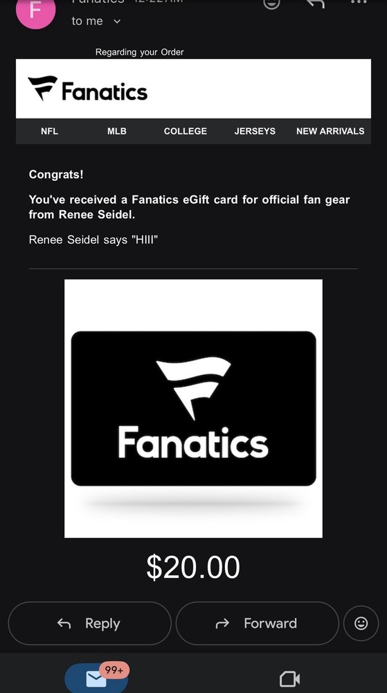 $20 Fanatics E-Gift Card