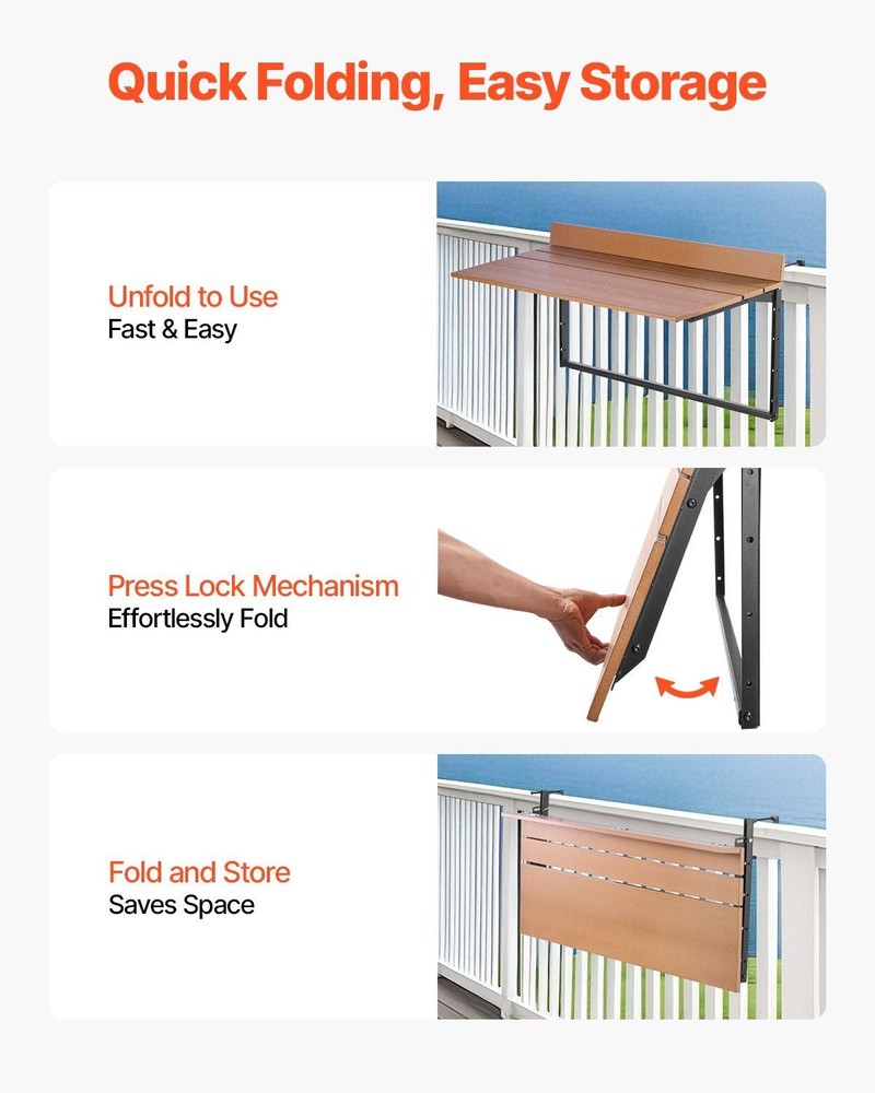Rust-Resistant Balcony Table 15x39in 5-Setting Adjustable Foldable 50lb Support