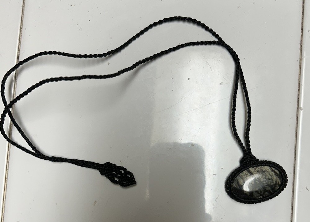 Seraphinite Polished Stone Macrame Necklace
