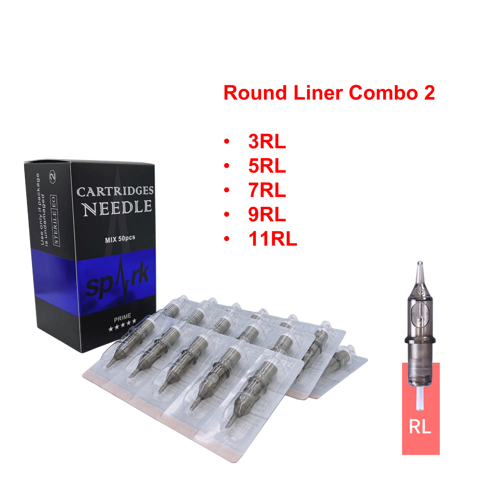 50PCS Mix Combo Spark Tattoo Sterilized Disposable Cartridge Needles