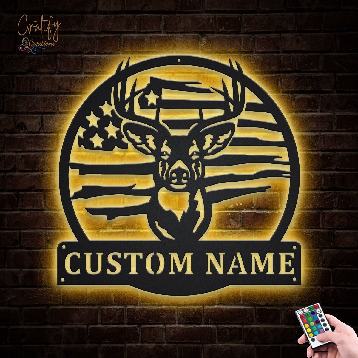 Personalized Deer Hunter Metal Sign LED Light Wall Decor
