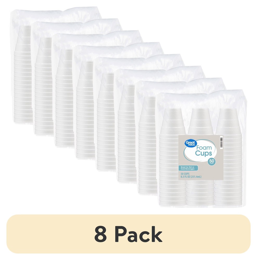 (8 pack) Great Value Disposable Foam Cups, 8 Ounce, 50 Count