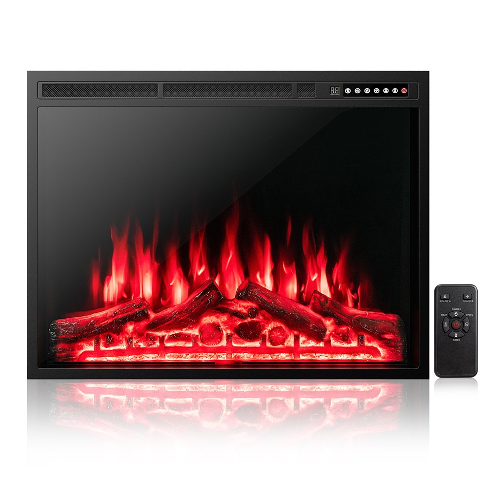 34" Electric Fireplace Insert Heater Log Flame Effect w/ Remote Control 1500W