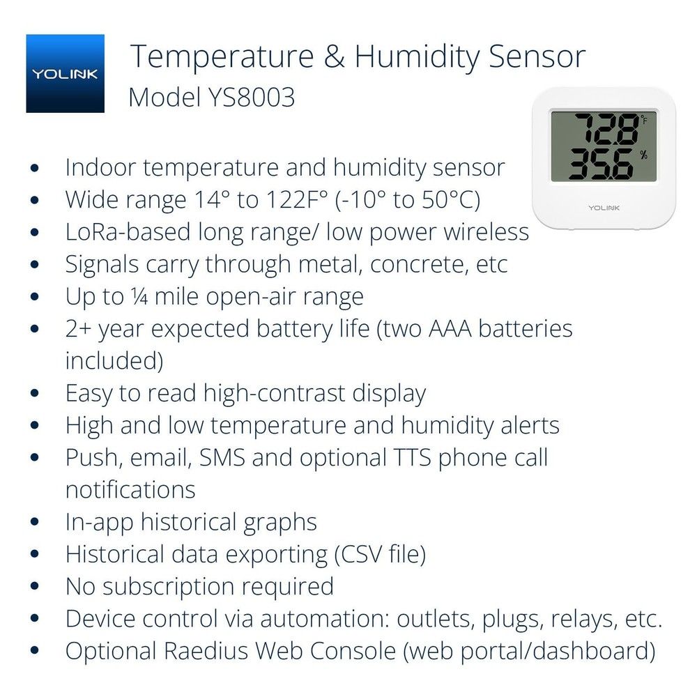 YoLink Smart Wireless Temperature Humidity Sensor, 3-Pack, Wide Temp Range f...