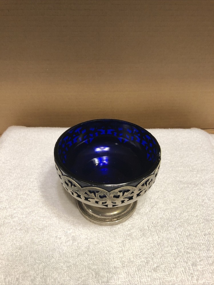 William Adams silver plated stand with blue glass bowl