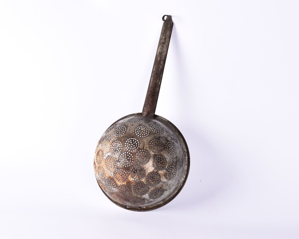 Vintage metal strainer, Old iron hand strainer