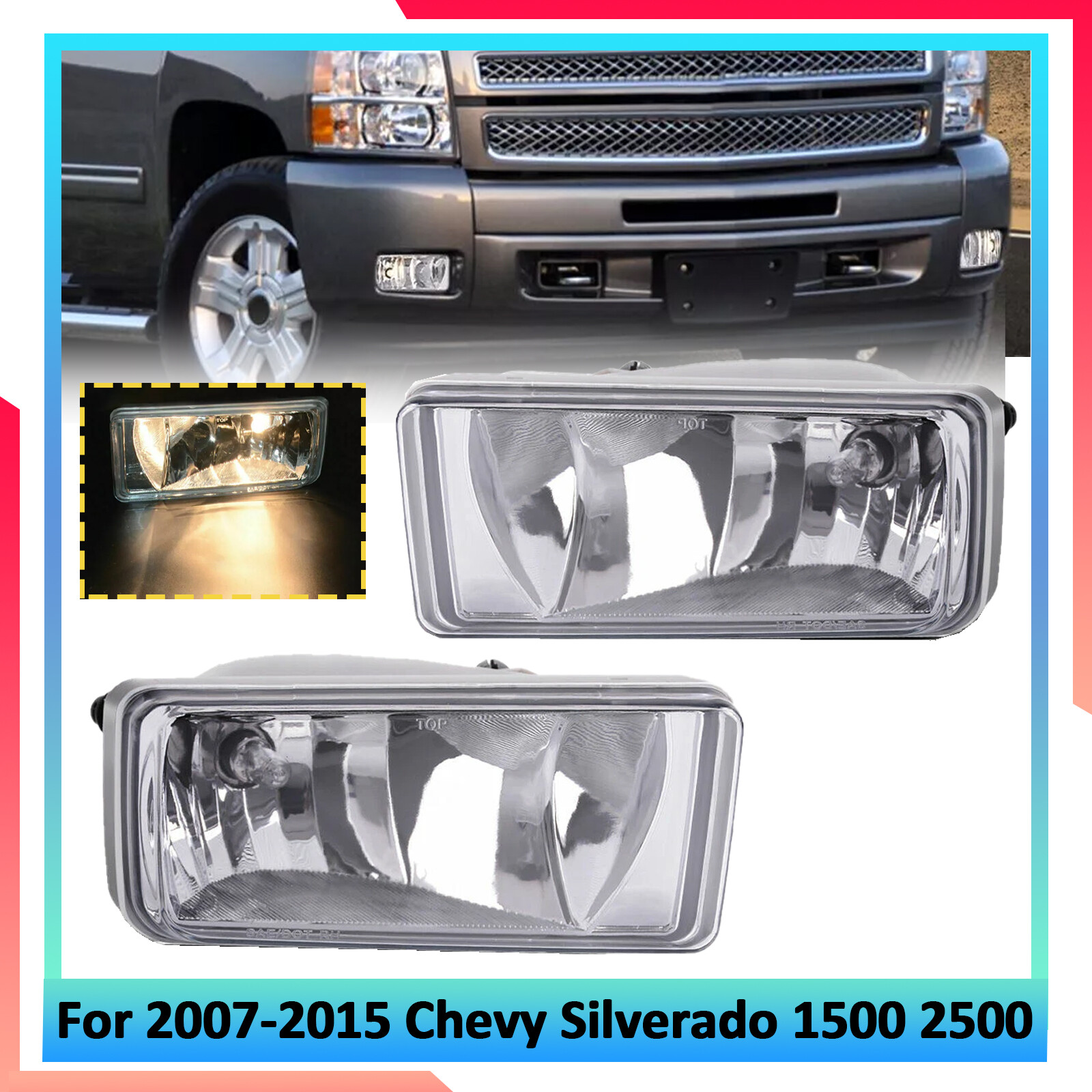 Fit For 2007-2015 Chevy Silverado 1500 2500 Front Bumper Pair Fog Lights Lamps