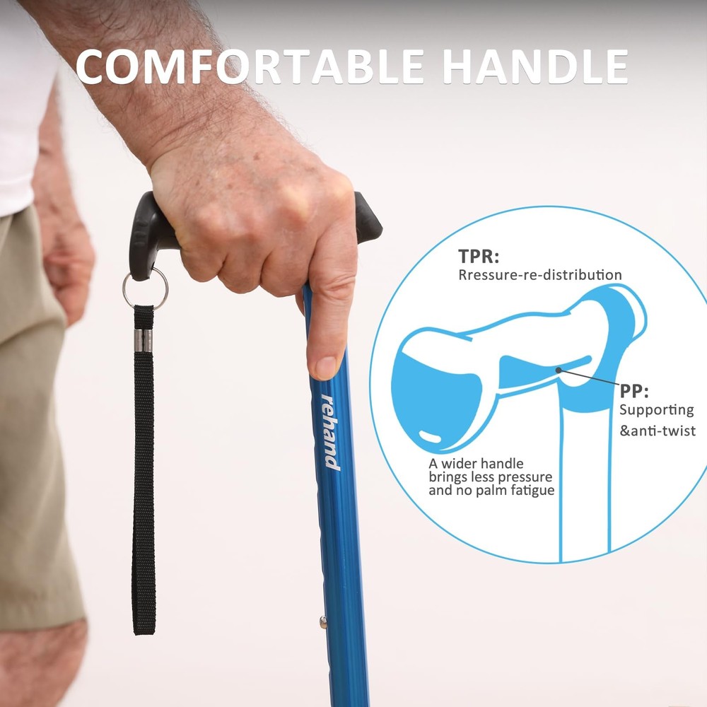 Foldable Walking Cane Adjustable Self Standing Pivot Stick Soft Grip Travel Bag