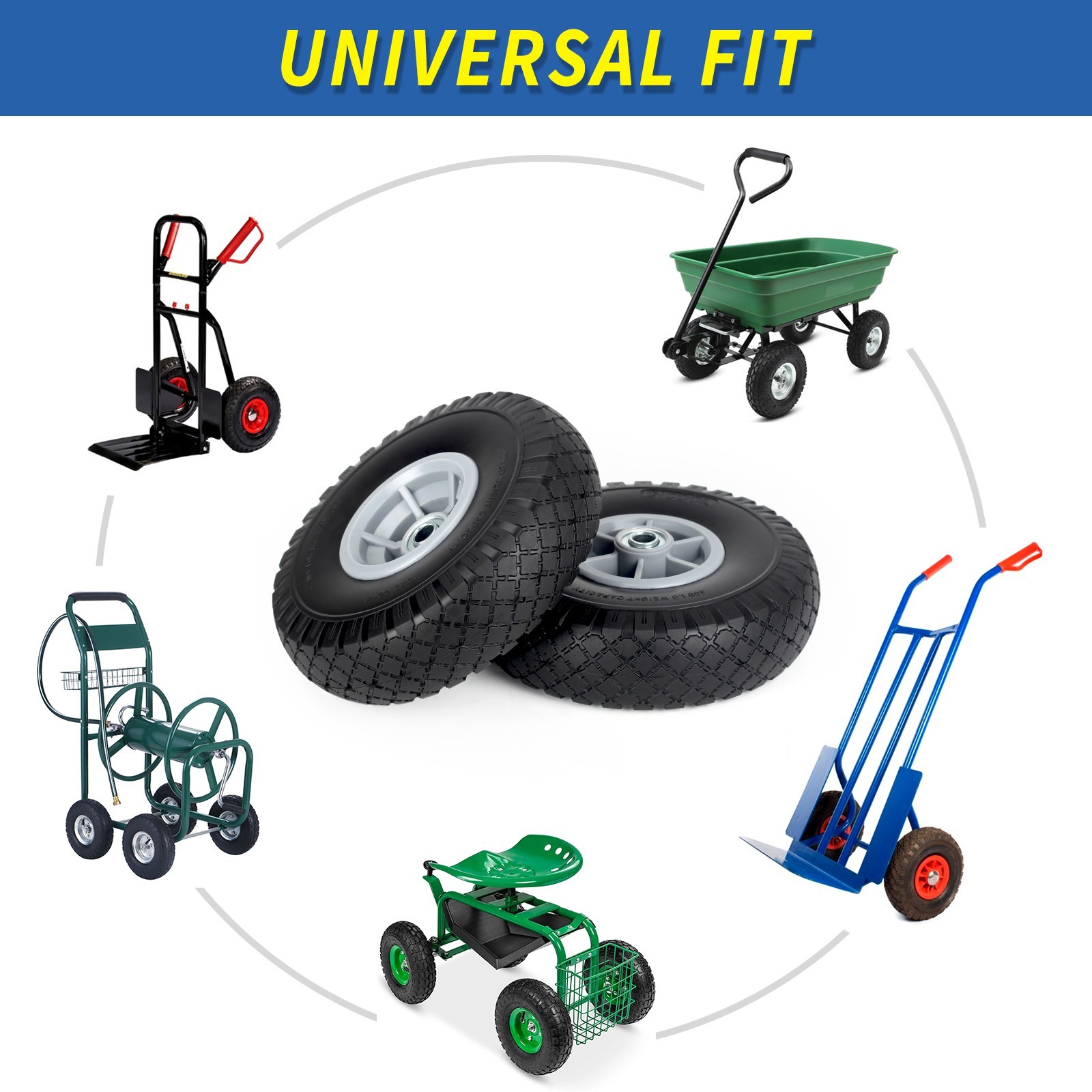 2 Pack 10 x 3.00-4 Flat Free Tire & Wheel for Cosco Hand Trucks Trolley Carts