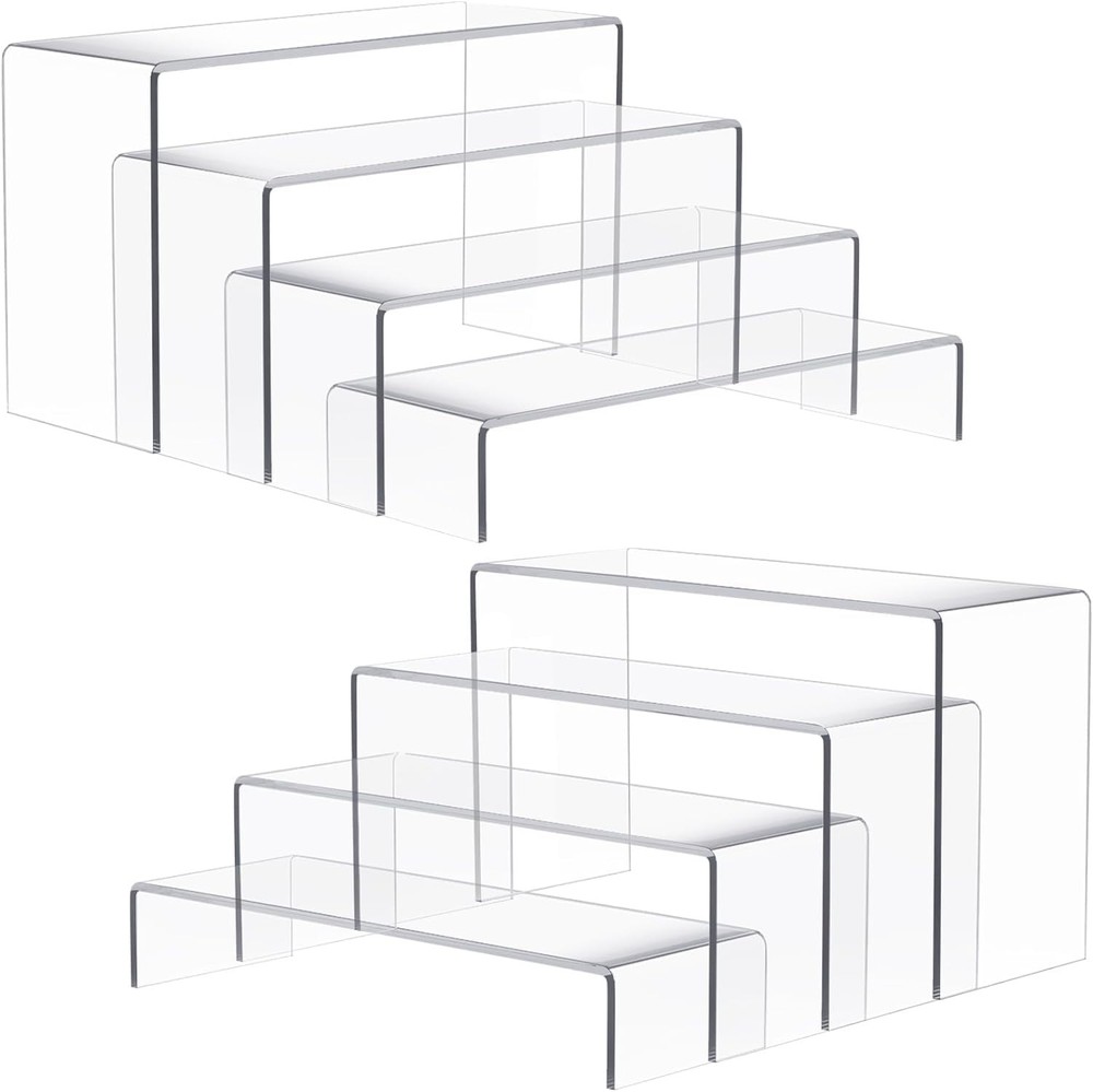 Large Acrylic Risers, 8 Pcs 2 Set (7”L~8”L~9”L) Rectangular Stands Shelf Clea...