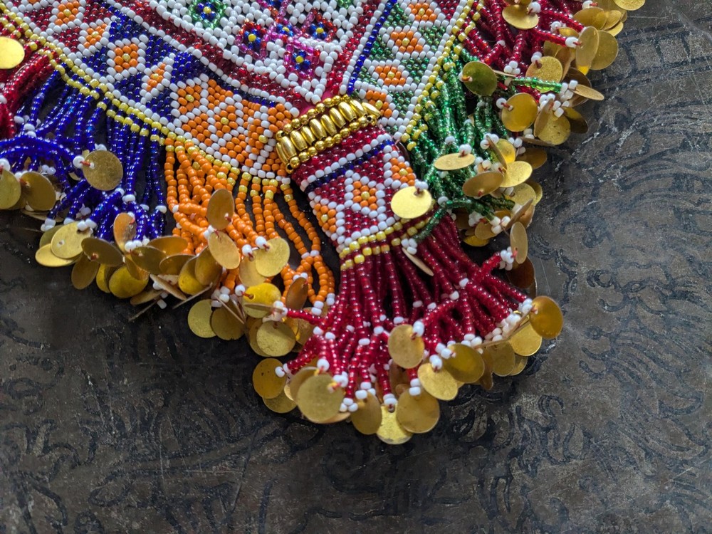 Vintage Kuchi Tribal Beaded Textile Patch Triangular 13" x 9" (19759)
