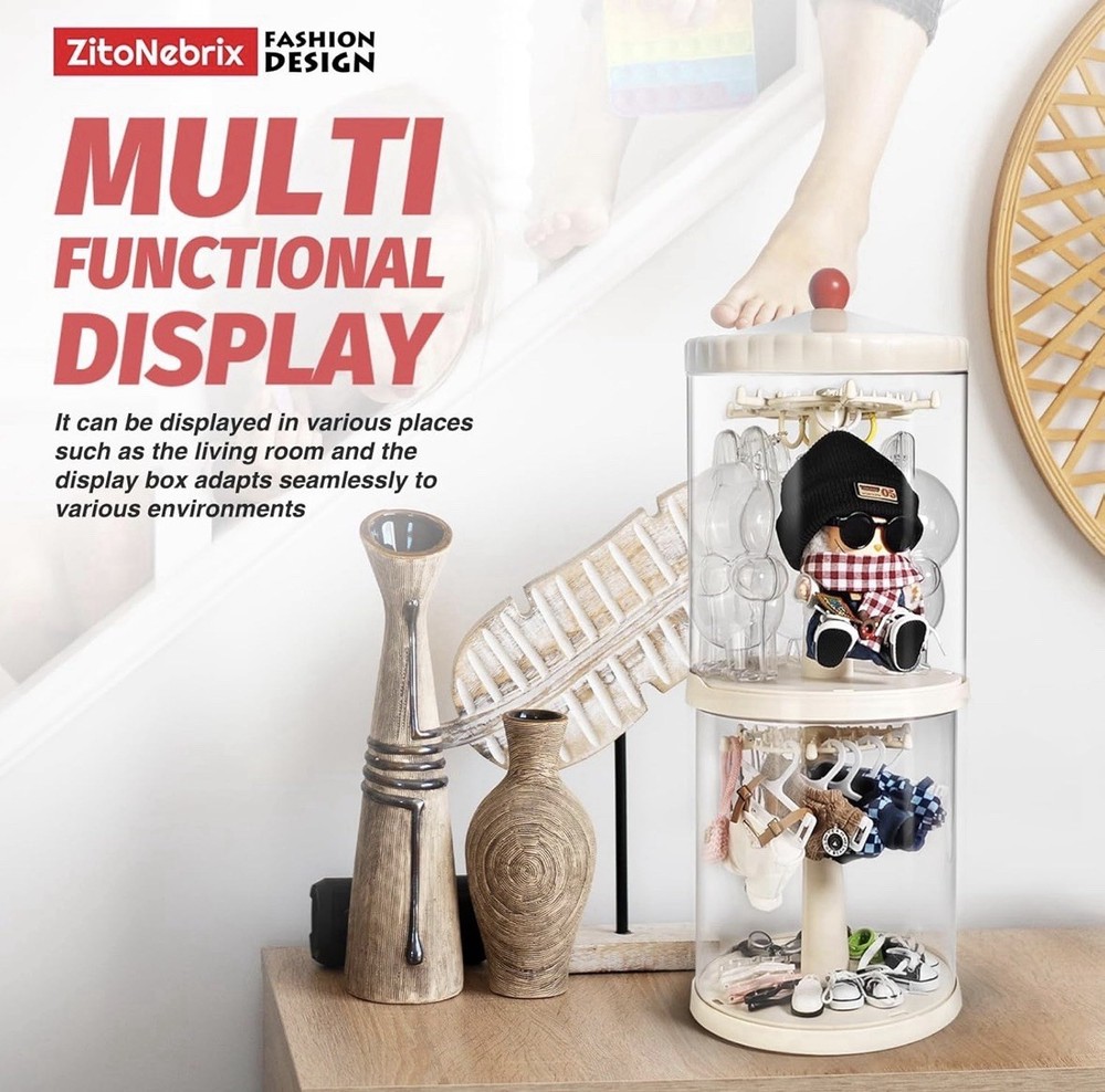 360° Rotating Display Case for 6" Doll Keychains – Stackable Clear Dustproof