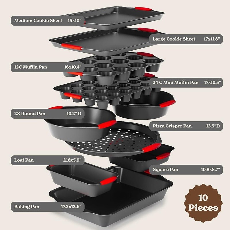 Stackable Non Stick Bakeware Set Heavy Duty Silicone Handles Nesting Baking Pans