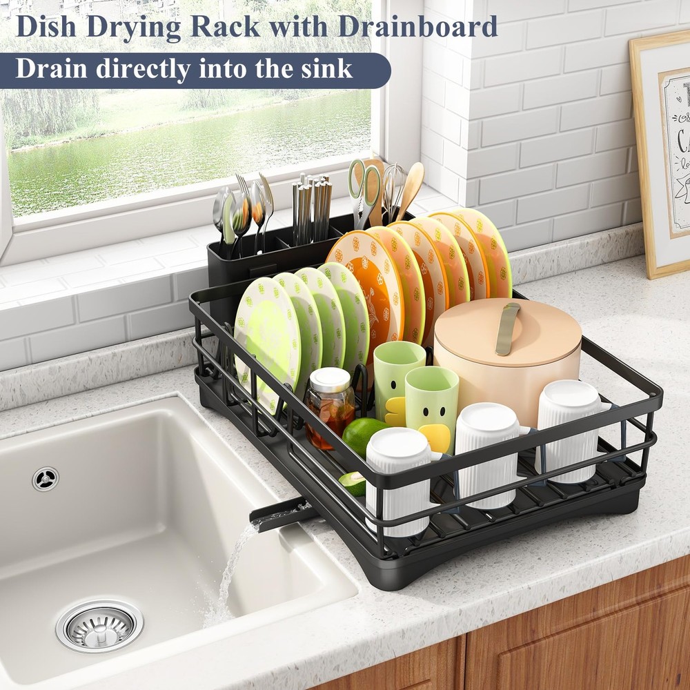 Dish Drying Rack - Rust Resistant Dish Drainer for Kitchen Counter with Drain...