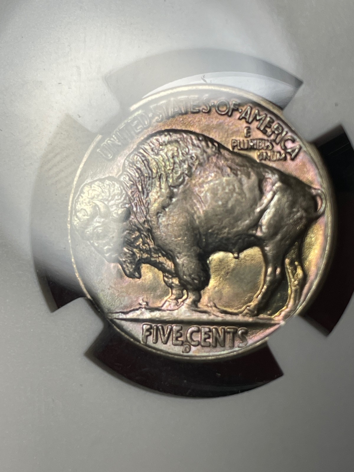 1938-D NGC MS67+ CAC Buffalo Nickel Rainbow Toned