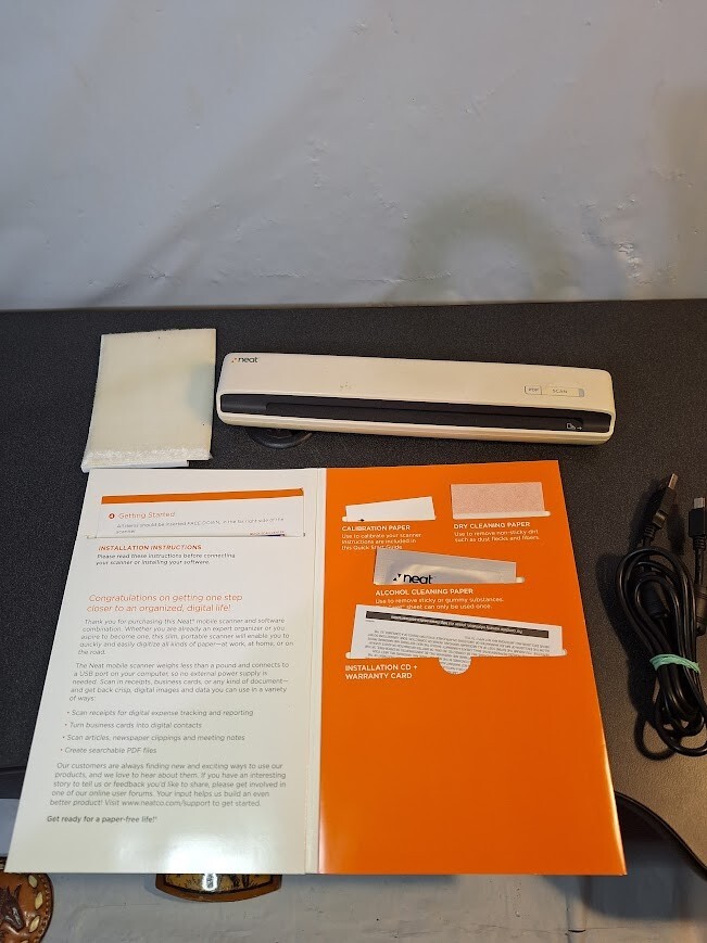 Neat Receipts Scanner  with original documentation and scanner maintenance