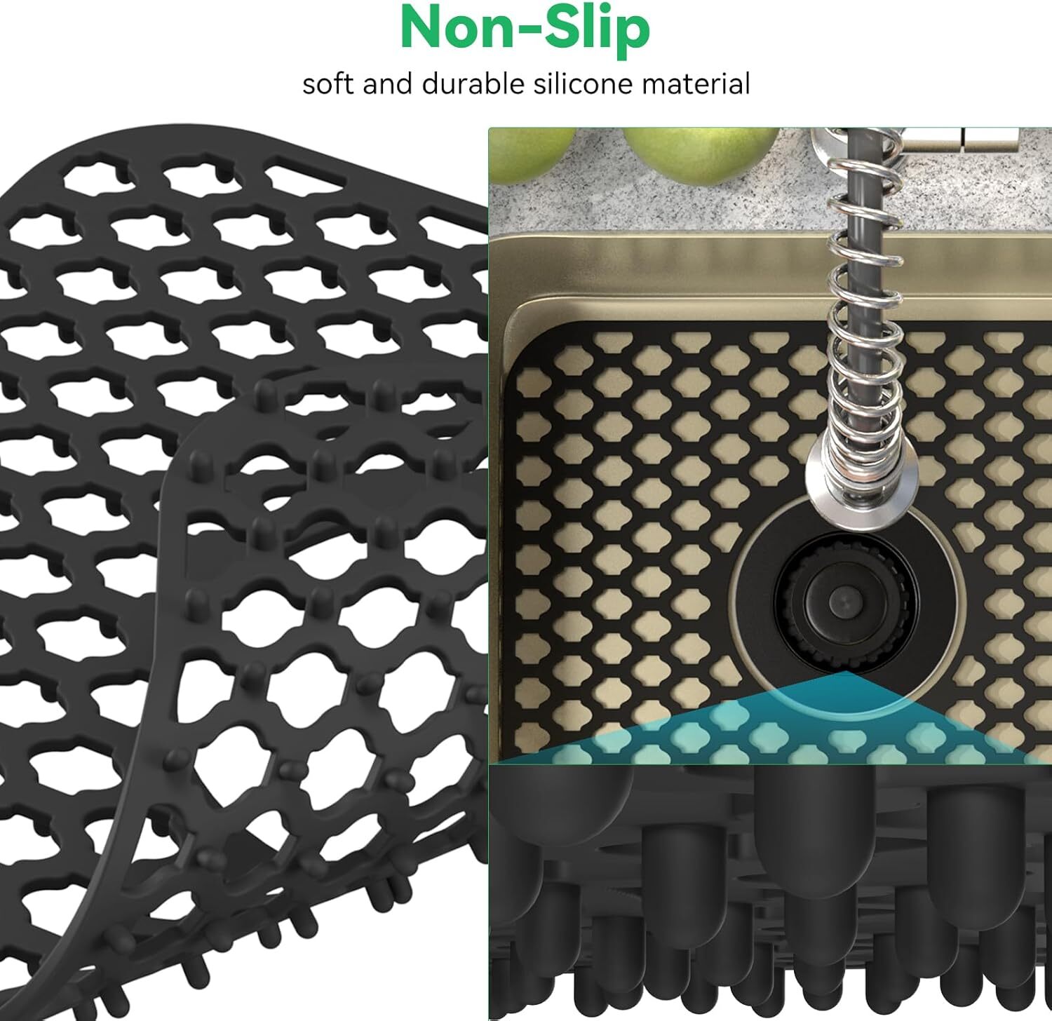 2 PACK Silicone Sink Mat Grid Kitchen Protector Folding Non-slip w/ Center Drain