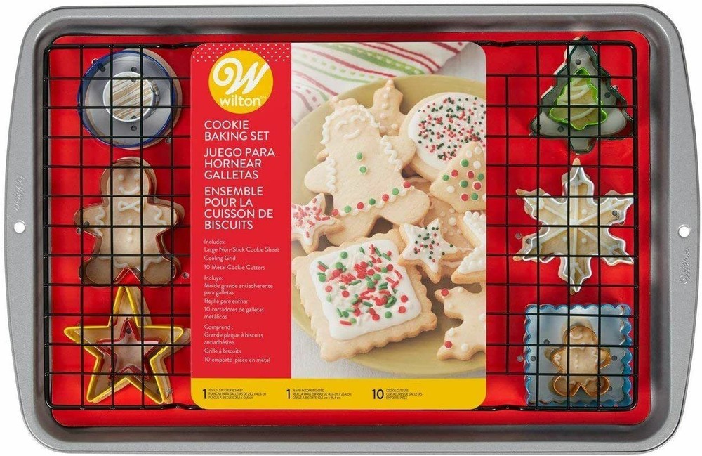 Cookie Baking Gift Set 12 Pc Pan, Cooling Grid, Cutters  Christmas