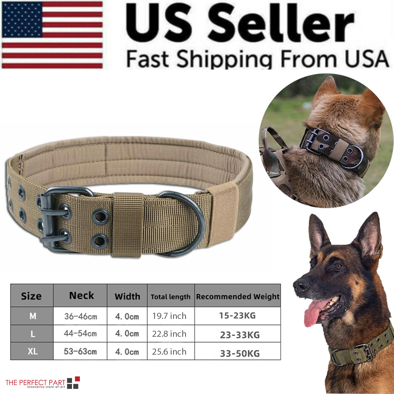 Tactical Heavy Duty Nylon Large Dog Collar K9 Military Metal Buckle Adjustable