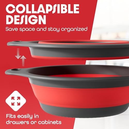 Strainer with Self-Draining Base (5QT) Over-Sink Collapsible Kitchen 1 Pack Red