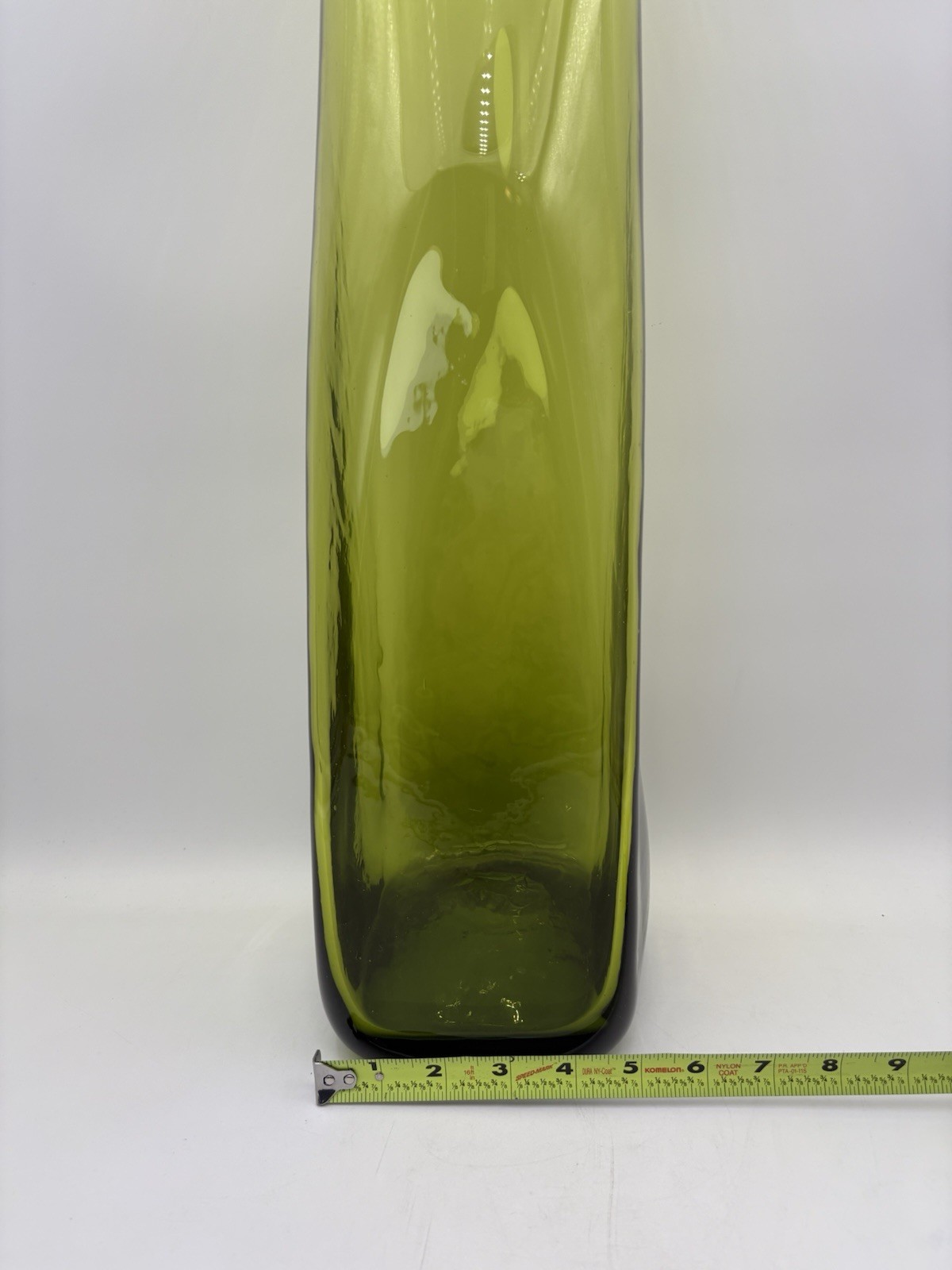 MCM Hand Blown Lime Green Avocado Green Glass Floor Vase 27”