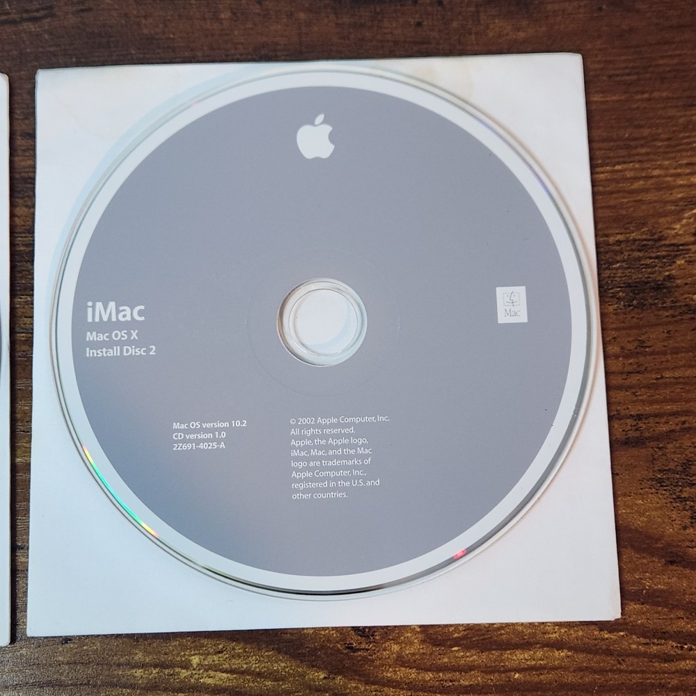 Apple iMac Mac OS X Install Disc 1 & 2 Version 10.2 - 2002