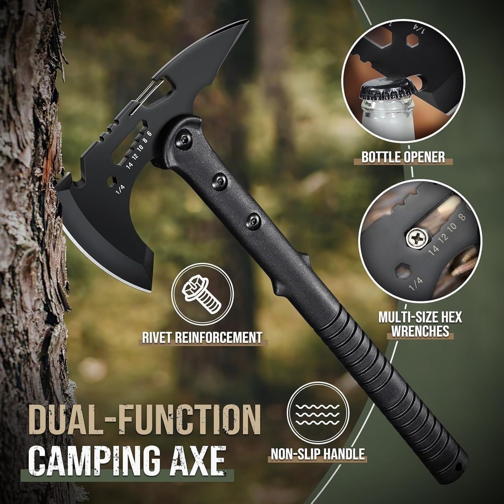 Tactical Axe 2 Pack Sharp Tomahawk W/ Sheath Portable Tomahawk W/ Clip & Bottle