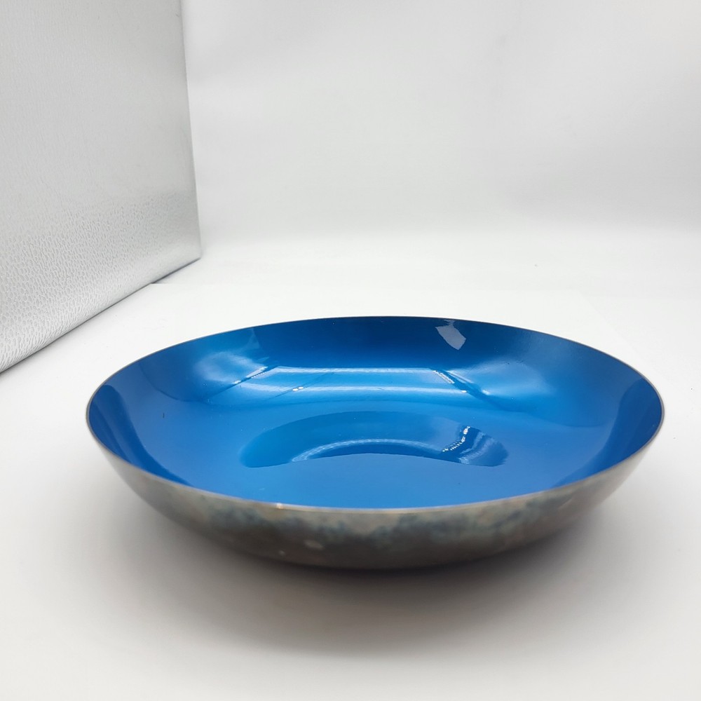 MCM REED & BARTON Blue Enamel Silverplate Nut Candy Dish Bowl